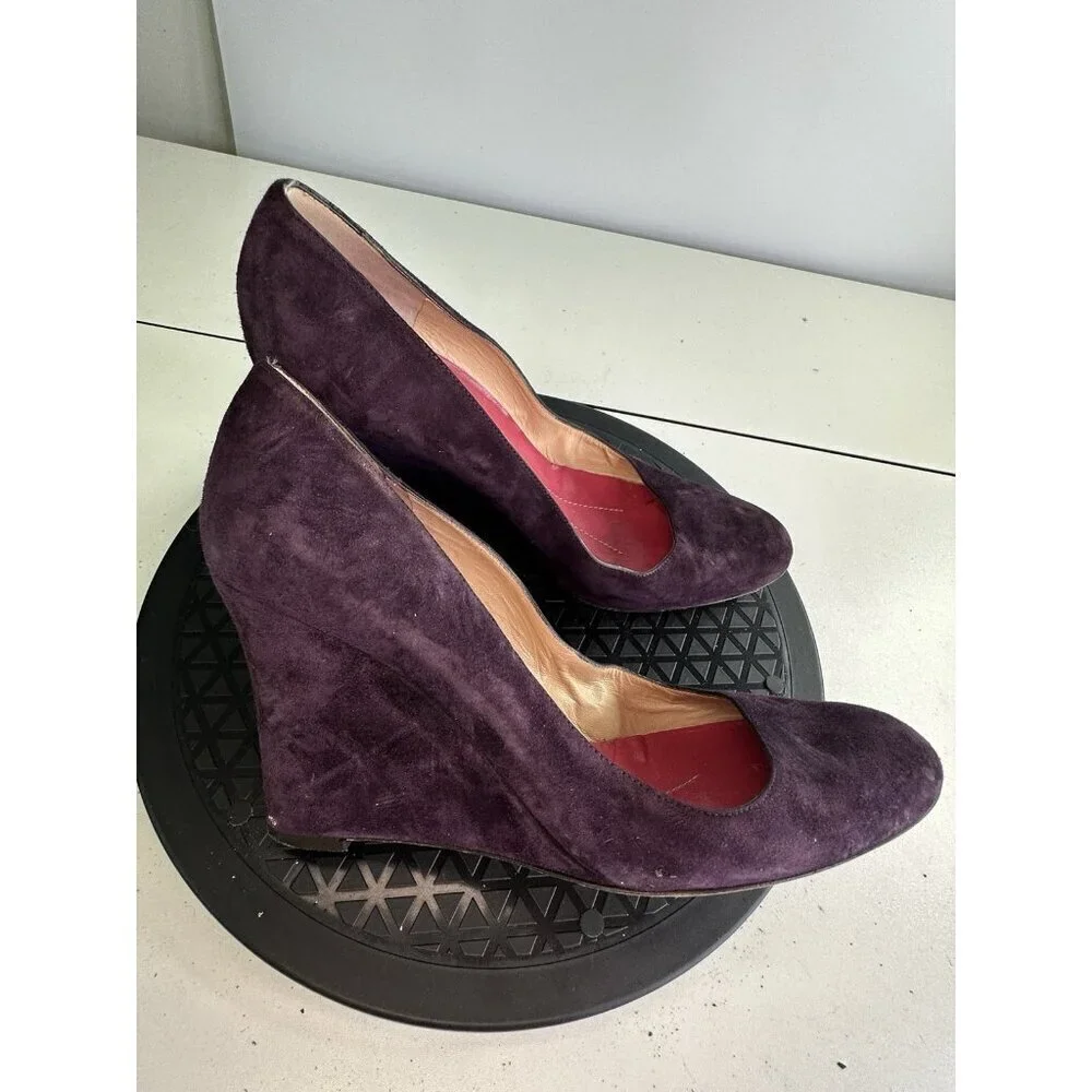 KATE SPADE Purple Suede Wedges  with Signature Pink Interior Size 9 B